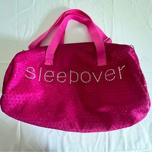 Sequin Rhinestone "SLEEPOVER" Graphic Duffle Bag Girls Ladies Pink.